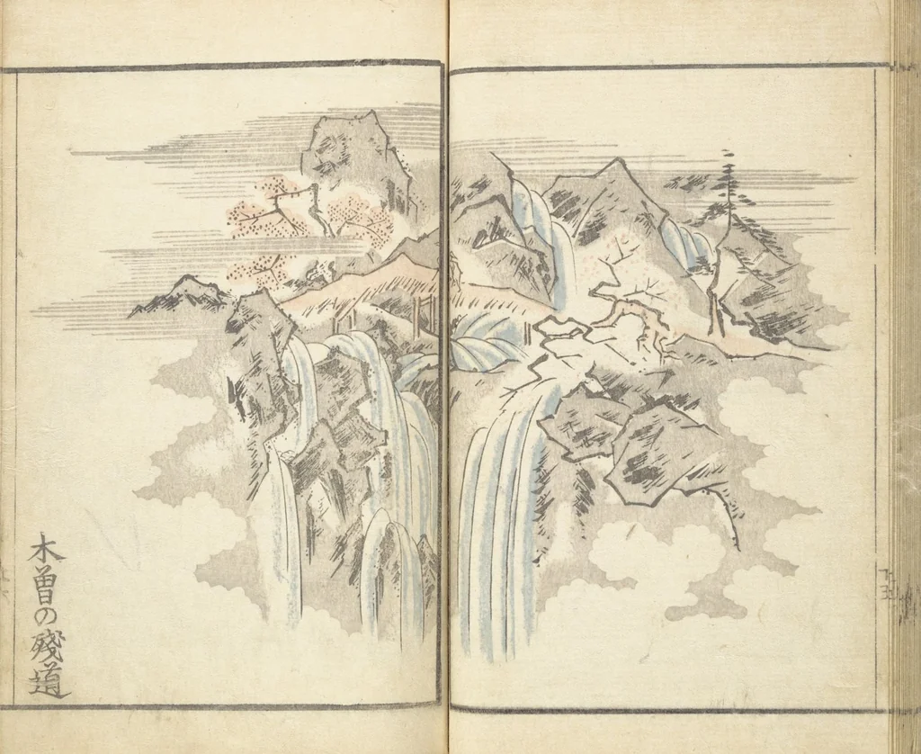 An illustration from Prospects and Views, Picture Album of Landscapes (Shōkei chōbō, Sansui gafu 勝景眺望山水画譜), 1826, leaf 28