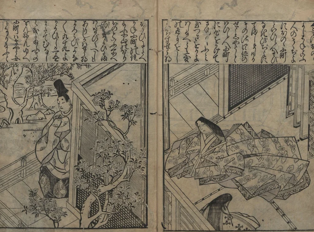 An illustration from Illustrations of Japanese Painting Themes (Yamato-e zukushi 大和絵づくし), 1686, leaf 5