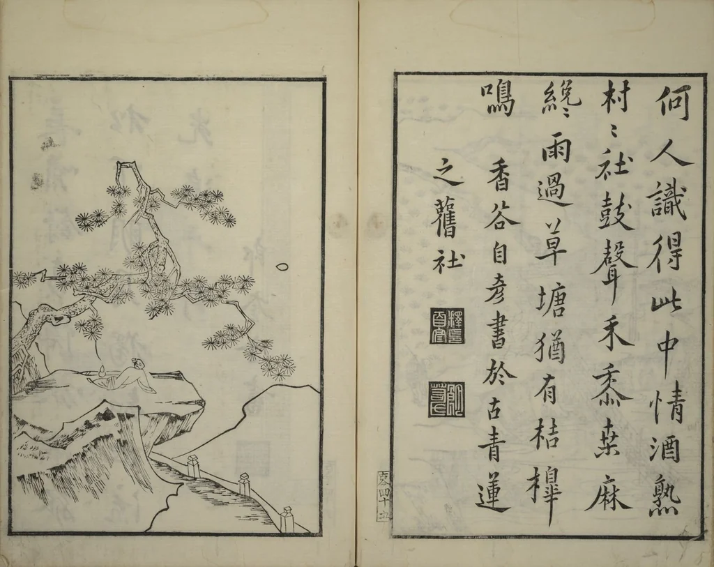 An illustration from Primer on Eight Varieties of Painting (Hasshu gafu 八集画譜), 1672, leaf 47