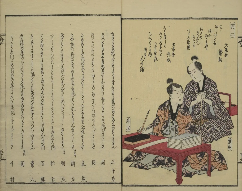 An illustration from Collection of Kyōka Verse with Portraits of Poets in Famous Numerical Groupings (Kyōka meisū gazō shū 狂歌名数画像集) : [volume 1], 1830, leaf 55
