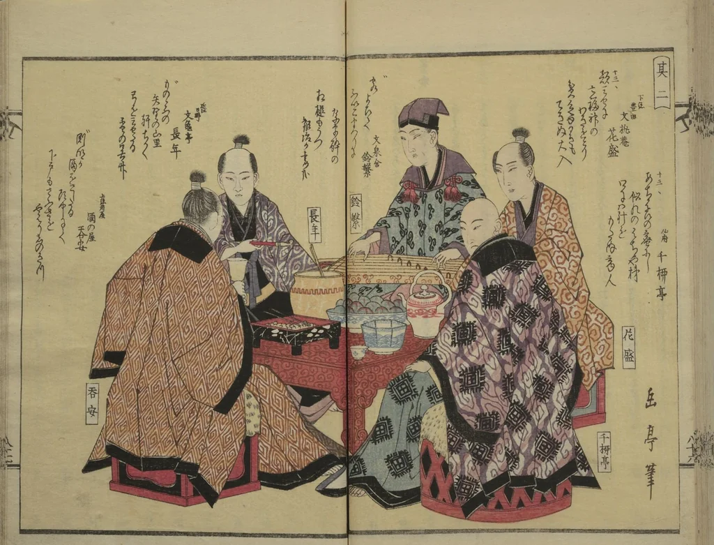 An illustration from Collection of Kyōka Verse with Portraits of Poets in Famous Numerical Groupings (Kyōka meisū gazō shū 狂歌名数画像集) : [volume 2], 1830, leaf 33