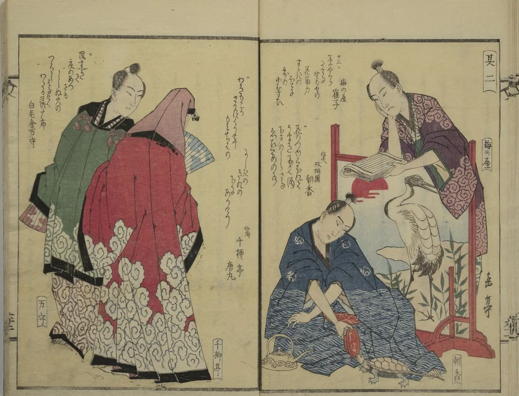 An illustration from Collection of Kyōka Verse with Portraits of Poets in Famous Numerical Groupings (Kyōka meisū gazō shū 狂歌名数画像集) : [volume 2], 1830, leaf 8