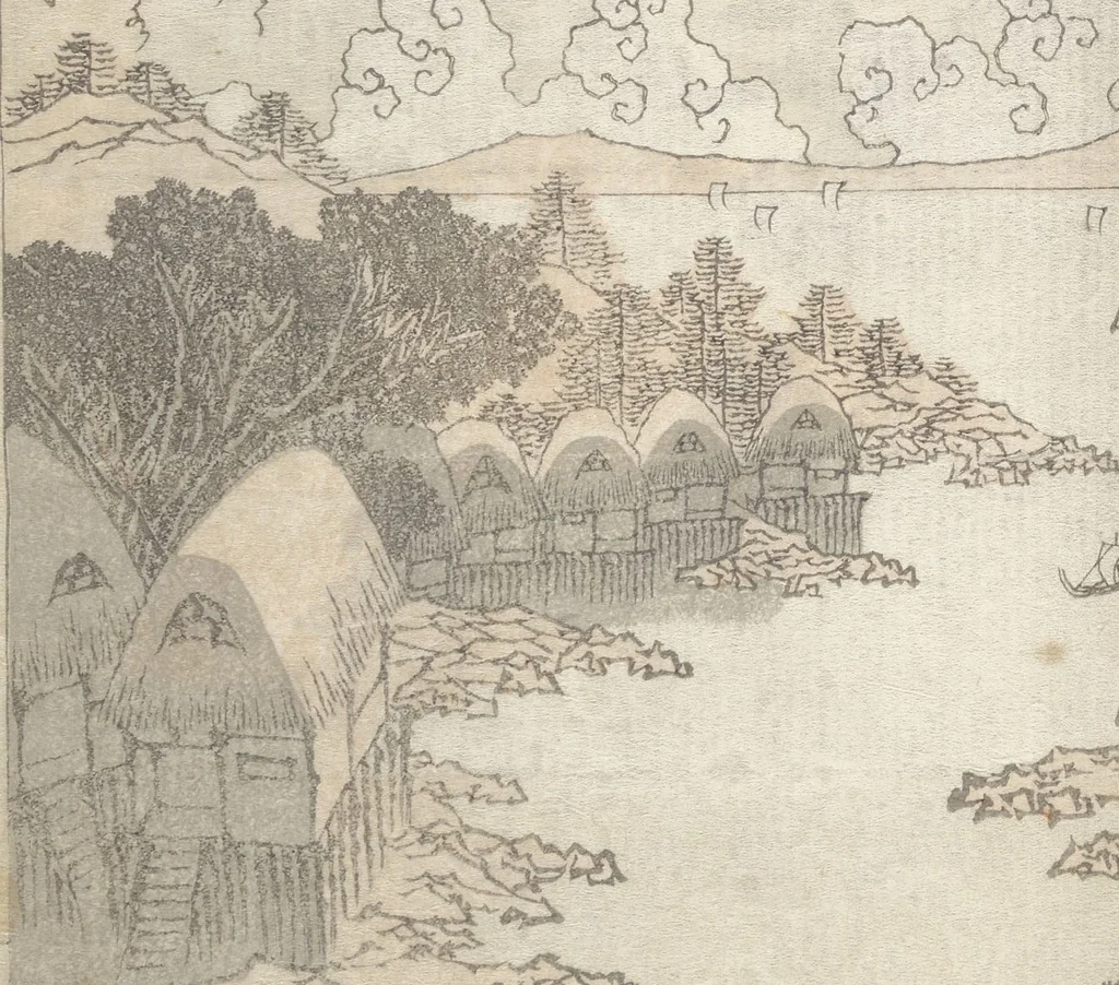 An illustration from Collected Light Verses and Noted Landscapes (Sansui kikan kyōka shū 山水奇観狂歌集), 1820, leaf 8