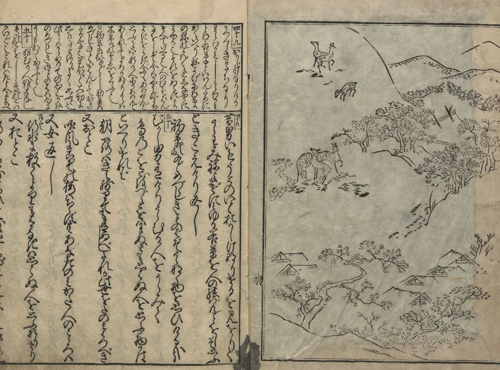An illustration from The Tales of Ise with Annotations (Ise Monogatari tōsho shō 伊勢物語頭書抄) : [volume 2], 1679, leaf 2