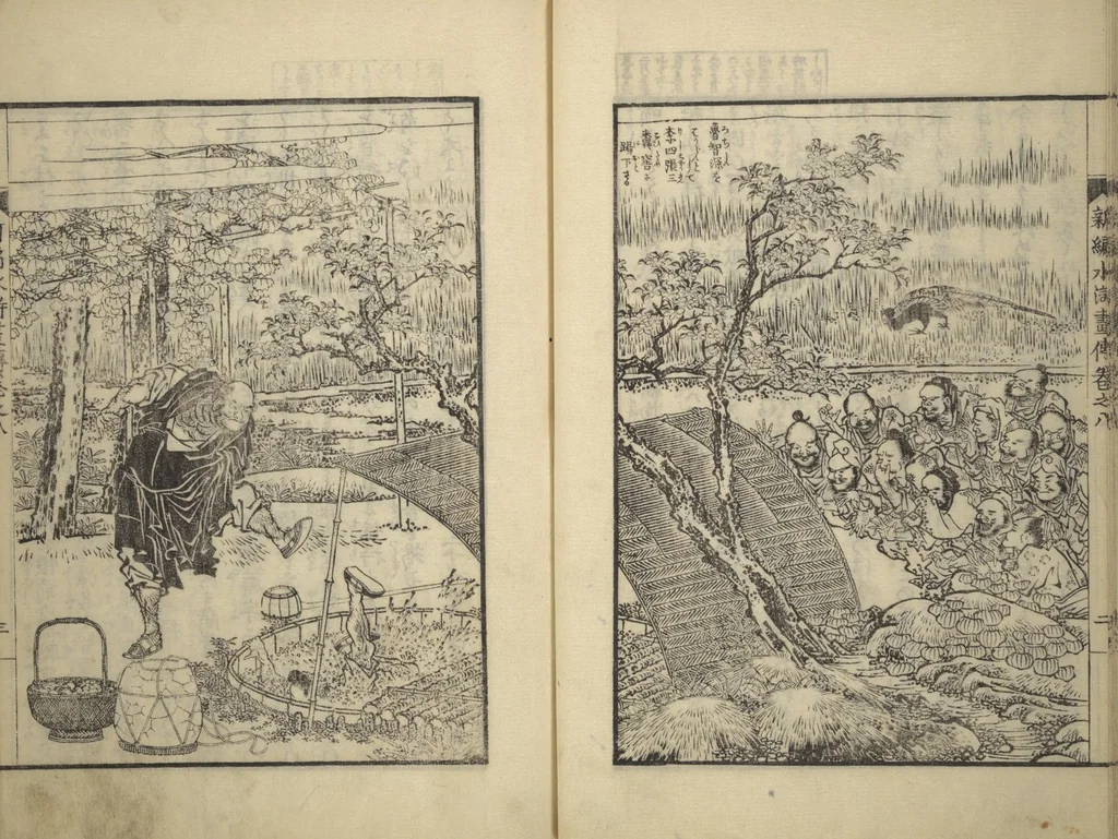 An illustration from An Illustrated New Edition of Suikoden (The Water Margin) (Shinpen suiko gaden 新編水滸画伝), 1805, leaf 34
