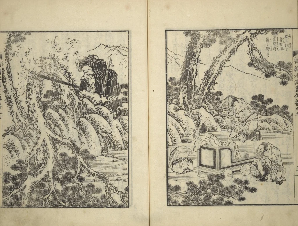 An illustration from An Illustrated New Edition of Suikoden (The Water Margin) (Shinpen suiko gaden 新編水滸画伝), 1805, leaf 60
