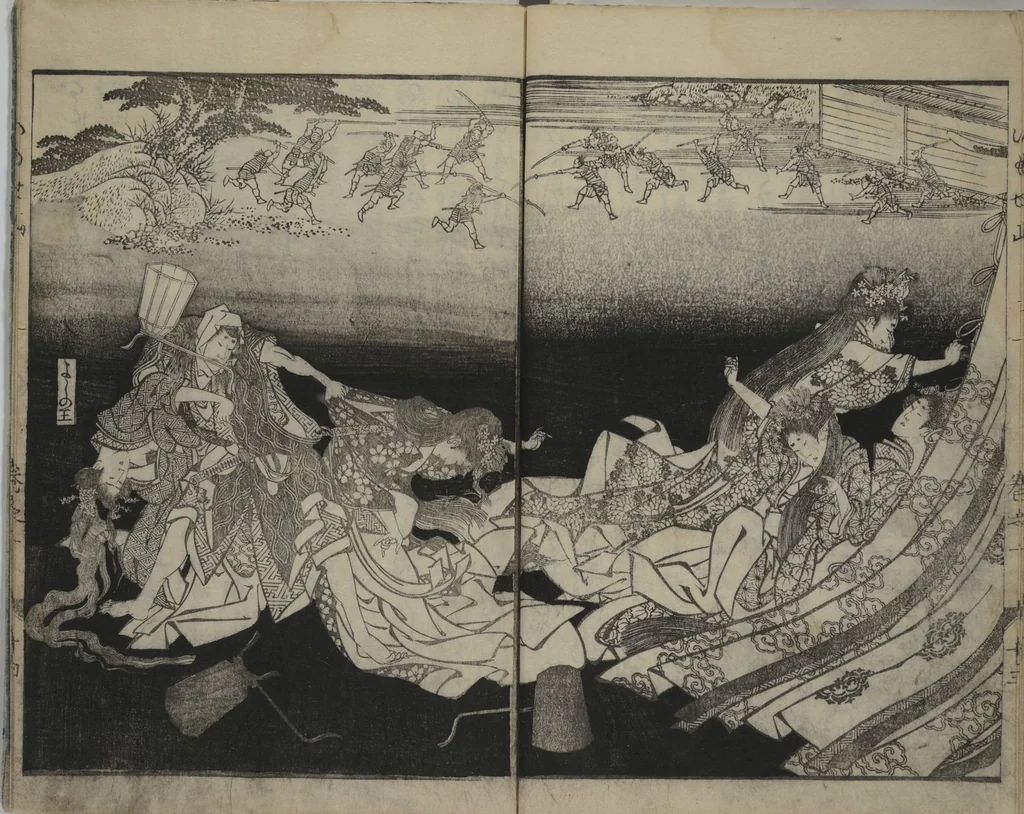 An illustration from The Mountains of Husband and Wife (Onyo imoseyama 阥阦妹背山), 1810, leaf 23