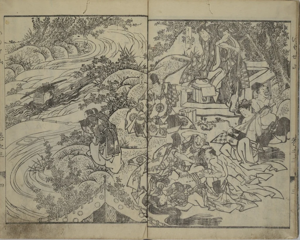 An illustration from The Mountains of Husband and Wife (Onyo imoseyama 阥阦妹背山), 1810, leaf 5