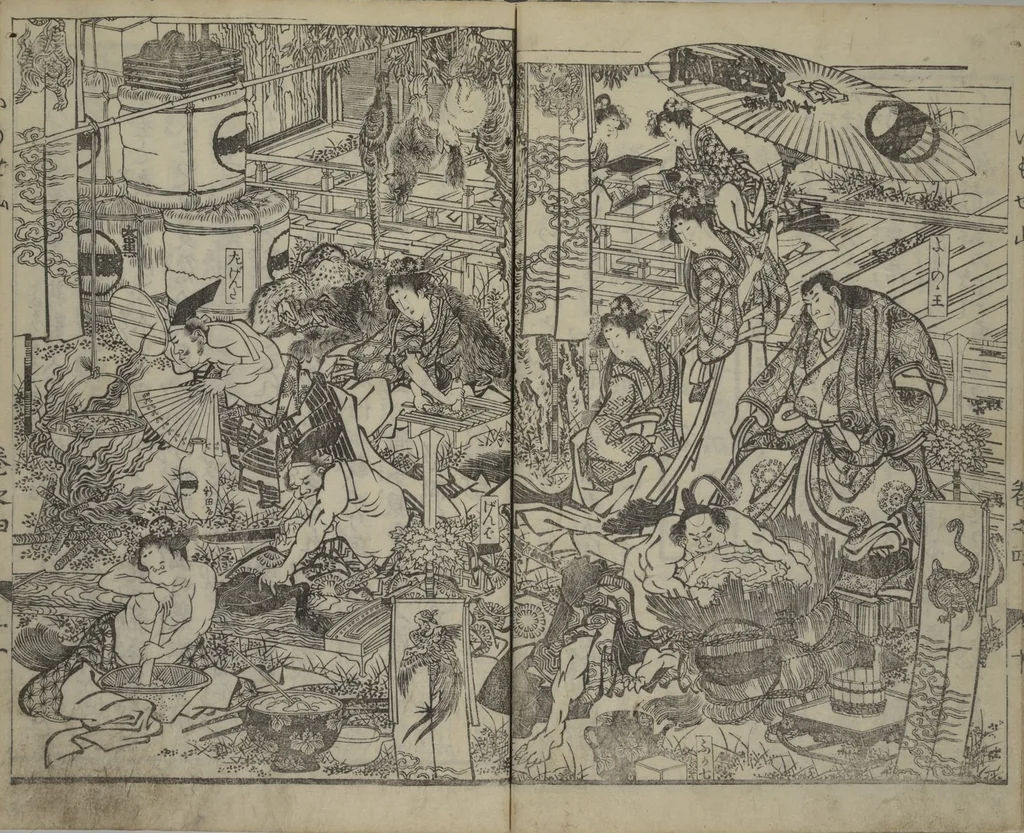 An illustration from The Mountains of Husband and Wife (Onyo imoseyama 阥阦妹背山), 1810, leaf 12
