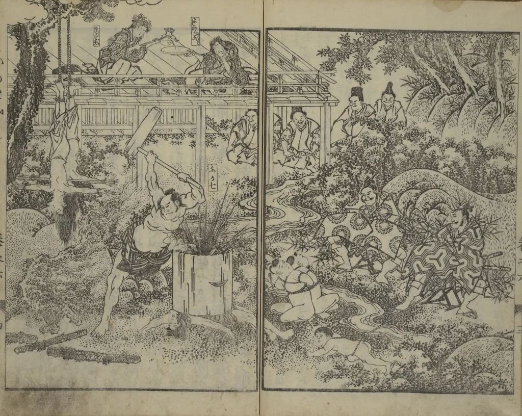 An illustration from The Mountains of Husband and Wife (Onyo imoseyama 阥阦妹背山), 1810, leaf 5