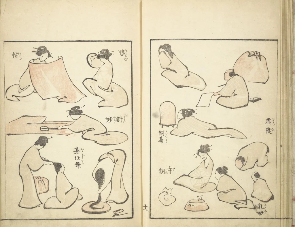An illustration from Transmitting the Spirit, Revealing Form of Things: Picture Album of Drawings at One Stroke (Denshin kaishu ippitsu gafu 伝神開手 一筆画譜), 1823, leaf 13