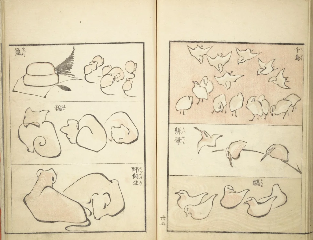 An illustration from Transmitting the Spirit, Revealing Form of Things: Picture Album of Drawings at One Stroke (Denshin kaishu ippitsu gafu 伝神開手 一筆画譜), 1823, leaf 27