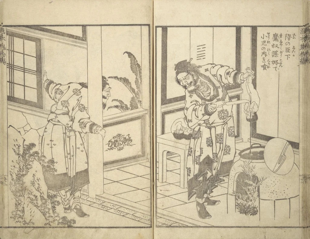 An illustration from Picture Book of Chinese and Japanese Warriors (Wakan ehon sakigake 和漢 絵本魁), 1836, leaf 24