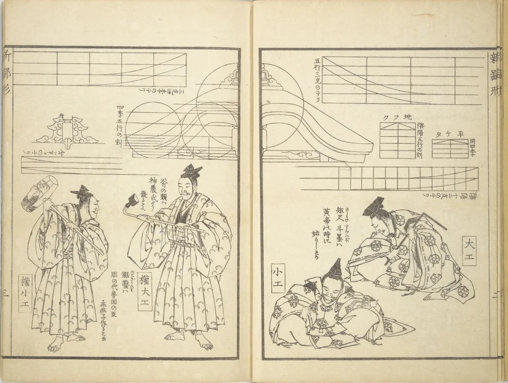 An illustration from Picture Book of New Designs for the Various Crafts (Shōshoku ehon Katsushika shin hinagata 諸職絵本葛飾新鄙形), 1836, leaf 5