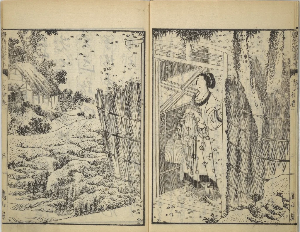 An illustration from Illustrated "Anthology of Tang-Dynasty Poems" in Five-Syllable Lines (Tōshisen ehon gogon ritsu hairitsu 画本唐詩選五言律排律), 1836, leaf 6