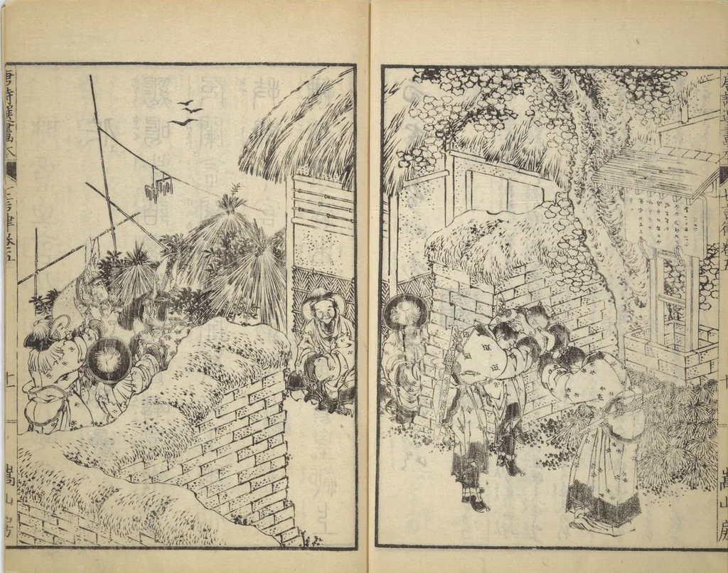 An illustration from Illustrated "Anthology of Tang-Dynasty Poems" in Five-Syllable Lines (Tōshisen ehon gogon ritsu hairitsu 画本唐詩選五言律排律), 1836, leaf 12