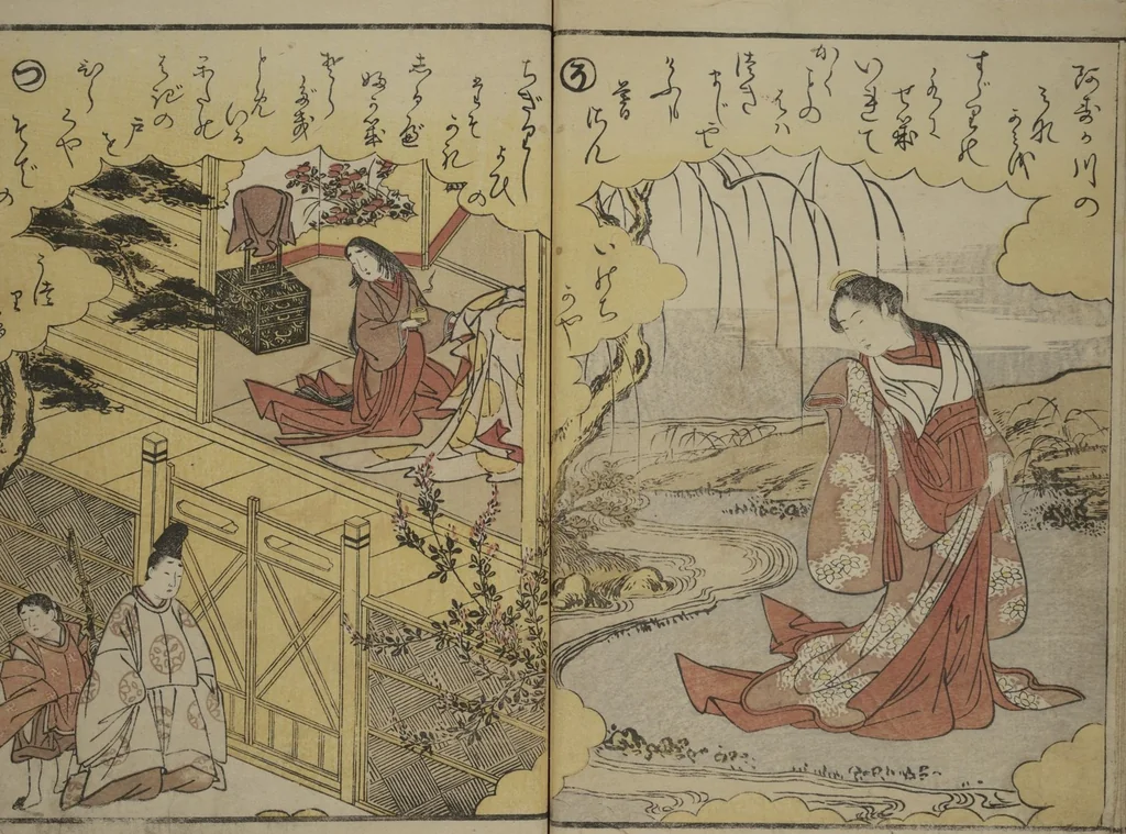 An illustration from Picture Book on the Music of the Pine Trees (Ehon matsu no shirabe), 1795, leaf 12