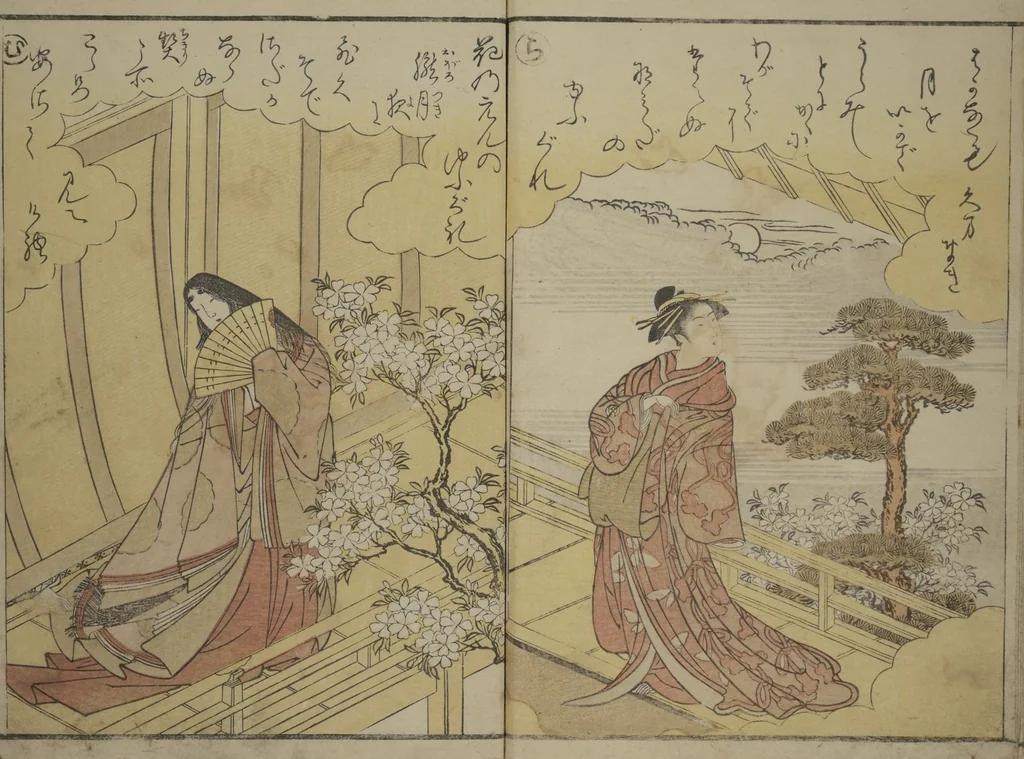 An illustration from Picture Book on the Music of the Pine Trees (Ehon matsu no shirabe), 1795, leaf 14