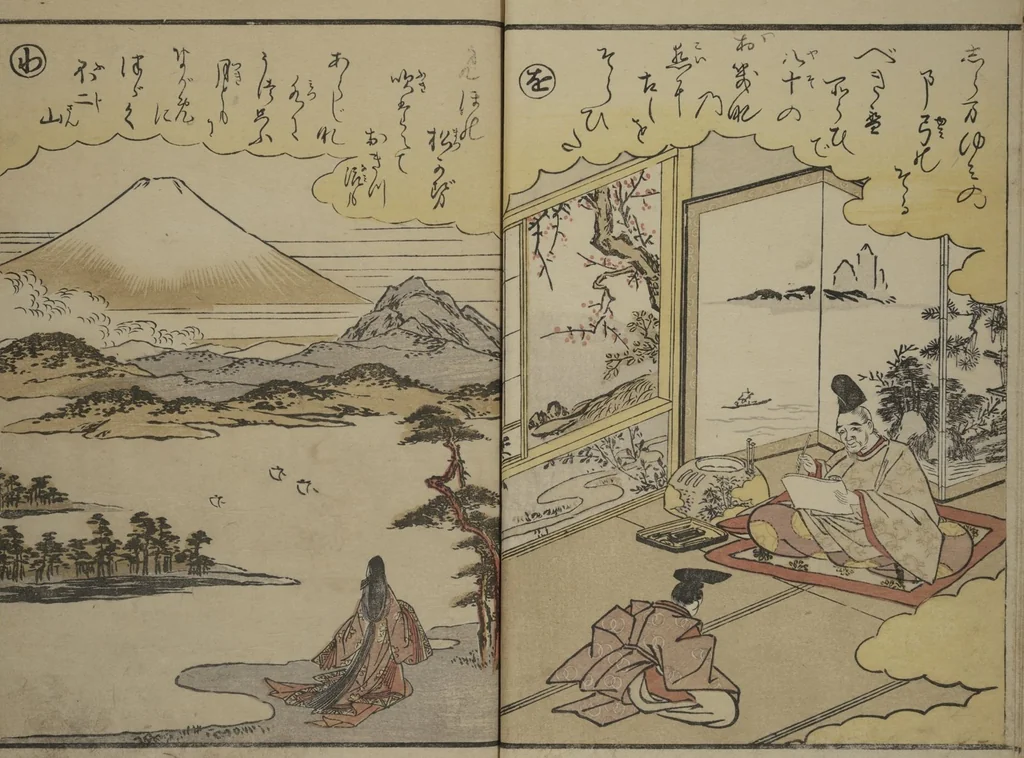 An illustration from Picture Book on the Music of the Pine Trees (Ehon matsu no shirabe), 1795, leaf 9
