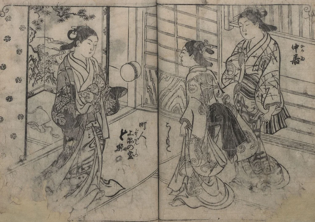 An illustration from One Hundred Women Classified According to Their Rank (Hyakunin joro shinasadame 百人女郎品定) : [volume 2], 1723, leaf 6