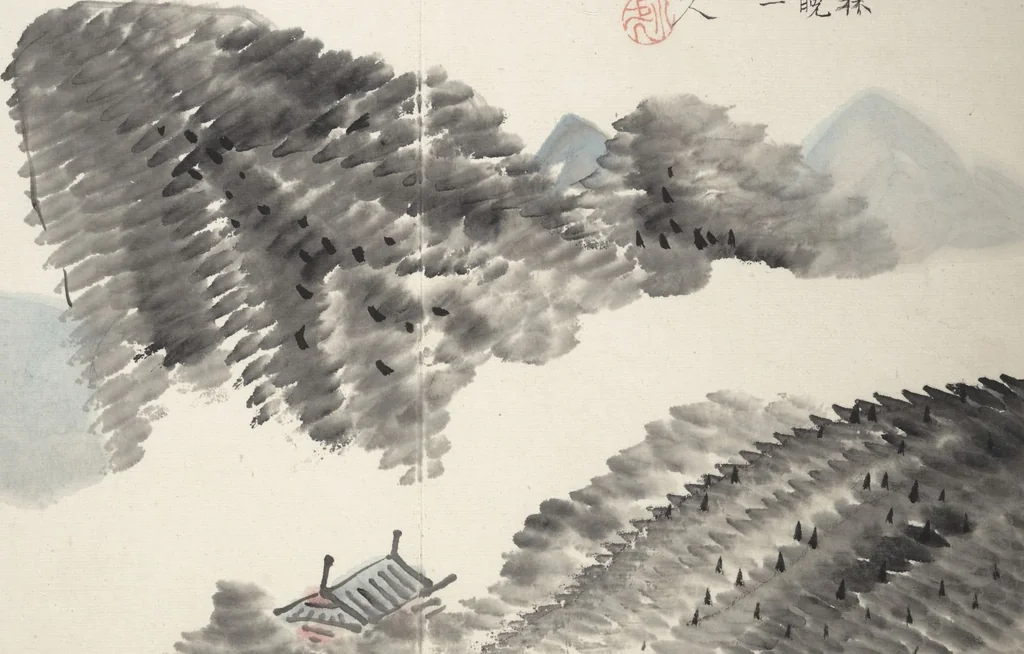 An illustration from Album of Twelve Nanga-style Landscapes (Kikanchō 奇観幀), leaf 10