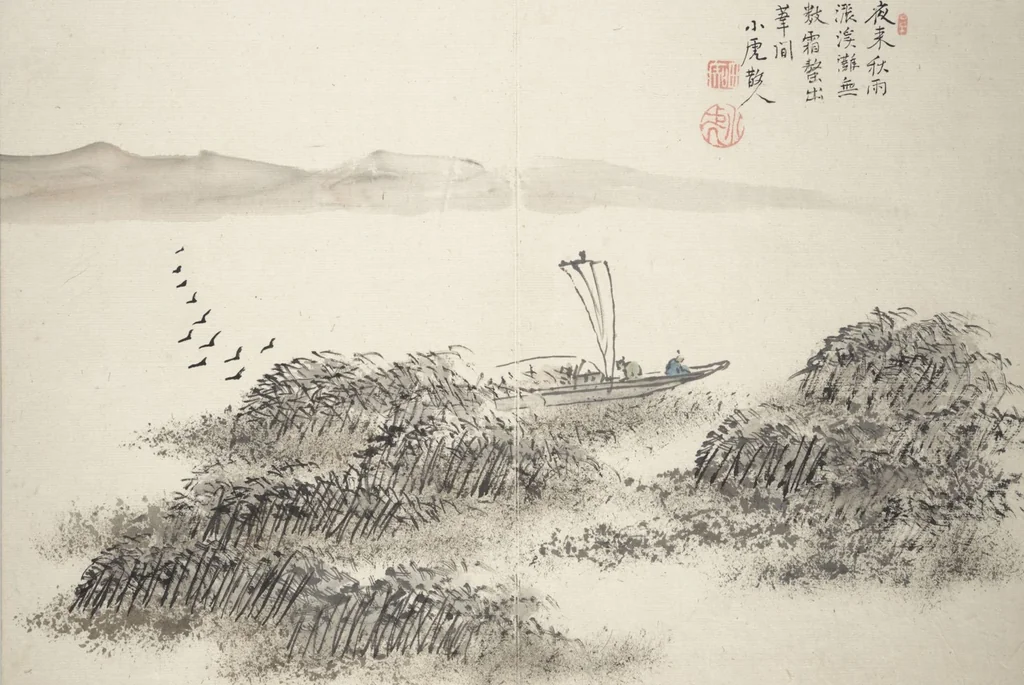An illustration from Album of Twelve Nanga-style Landscapes (Kikanchō 奇観幀), leaf 12