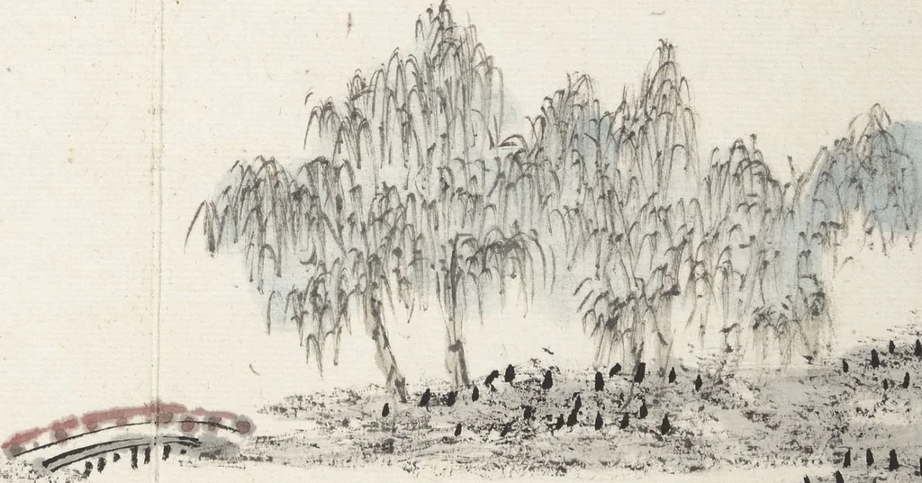 An illustration from Album of Twelve Nanga-style Landscapes (Kikanchō 奇観幀), leaf 6