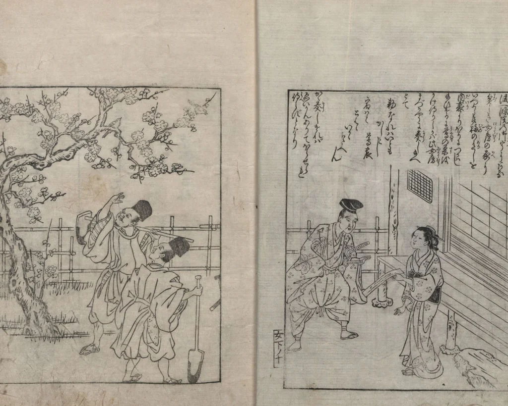 An illustration from Picture Book: Camellia (Ehon Himetsubaki 絵本女貞木) : [volume 3], 1745, leaf 12