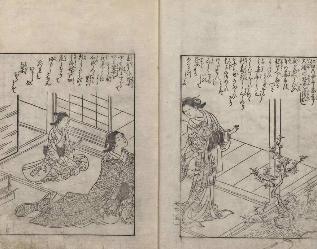 An illustration from Picture Book: Camellia (Ehon Himetsubaki 絵本女貞木) : [volume 3], 1745, leaf 7