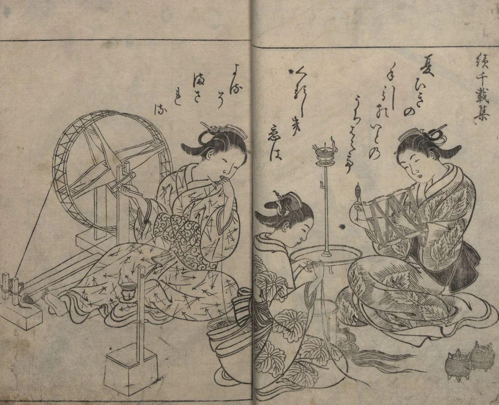 An illustration from Picture Book: Chrysanthemum (Ehon Chiyomigusa 絵本千代見草) : [volumes 2-3], 1755, leaf 10