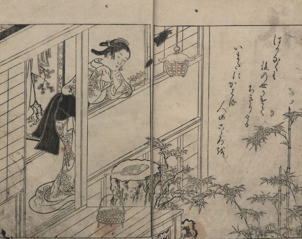 An illustration from Picture Book: Chrysanthemum (Ehon Chiyomigusa 絵本千代見草) : [volumes 2-3], 1755, leaf 3