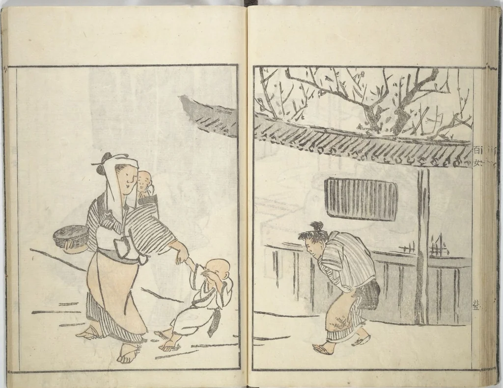 An illustration from Sketchbook of One Hundred Women (Manga hyakujo), 1814, leaf 28
