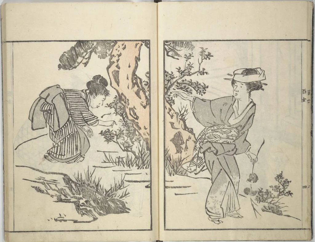 An illustration from Sketchbook of One Hundred Women (Manga hyakujo), 1814, leaf 7