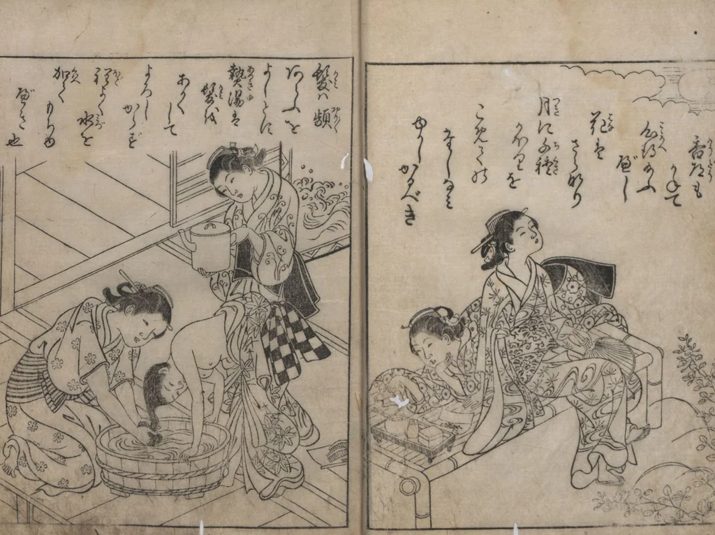 An illustration from True Reflections on the Life and Manners of a Woman (Ehon Masukagami 絵本十寸鏡) : [volumes 1-3], 1748, leaf 14