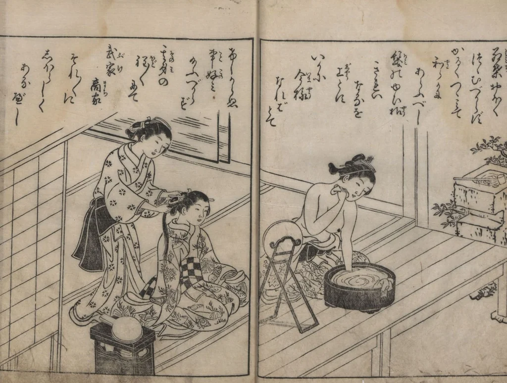 An illustration from True Reflections on the Life and Manners of a Woman (Ehon Masukagami 絵本十寸鏡) : [volumes 1-3], 1748, leaf 16