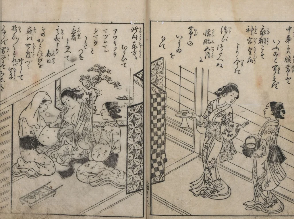 An illustration from True Reflections on the Life and Manners of a Woman (Ehon Masukagami 絵本十寸鏡) : [volumes 1-3], 1748, leaf 37