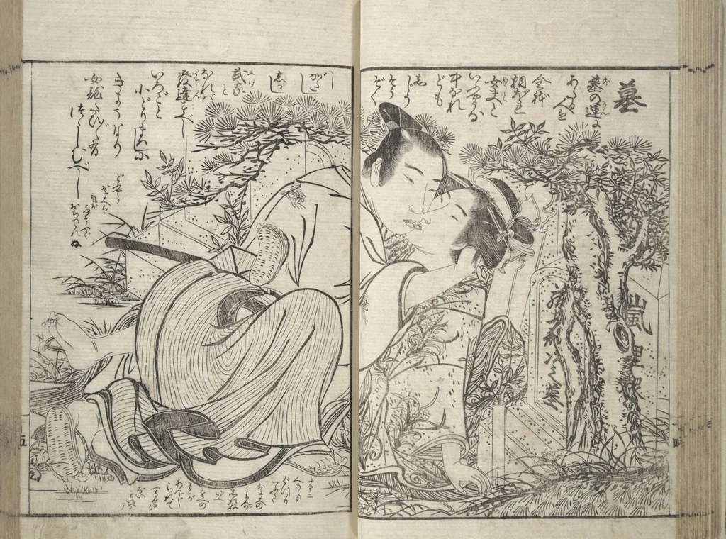 An illustration from Erotica; Compendium Guide to the Brothels of Osaka (Keiryaku ōzassho gyokumon taisei), 1770, leaf 18