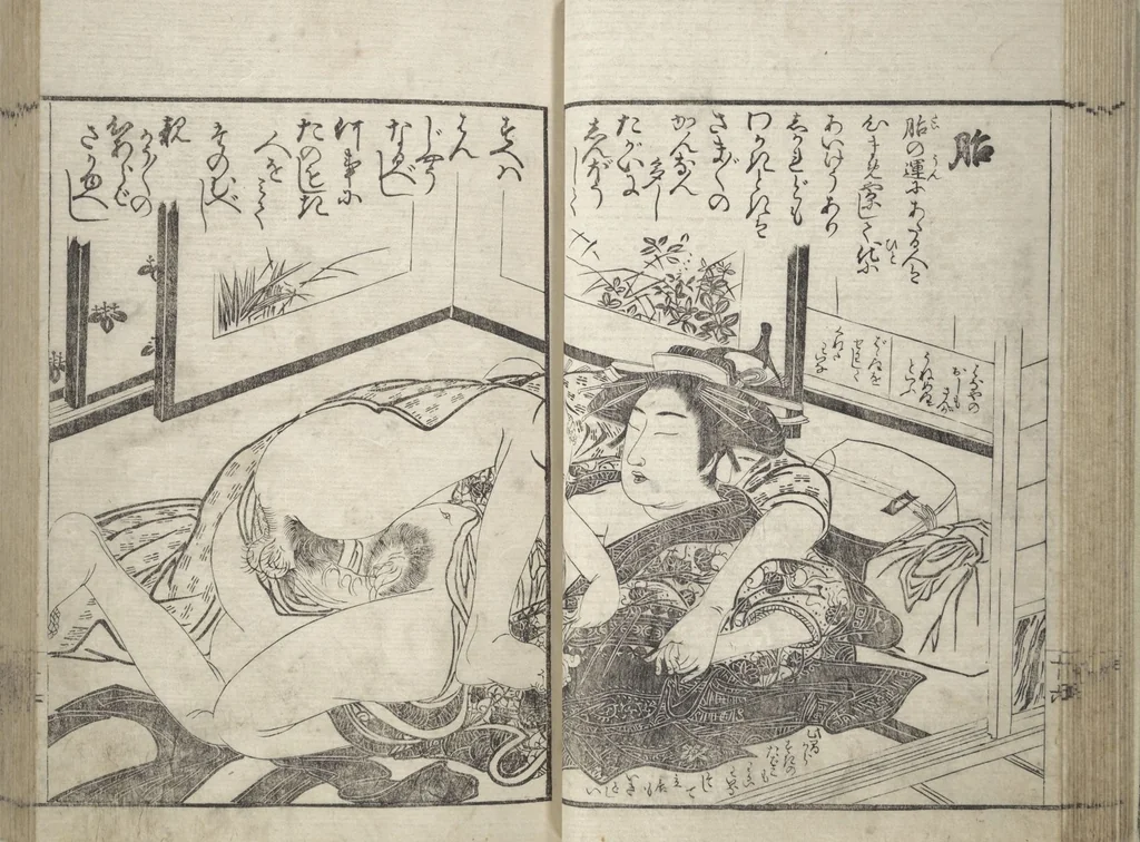 An illustration from Erotica; Compendium Guide to the Brothels of Osaka (Keiryaku ōzassho gyokumon taisei), 1770, leaf 20