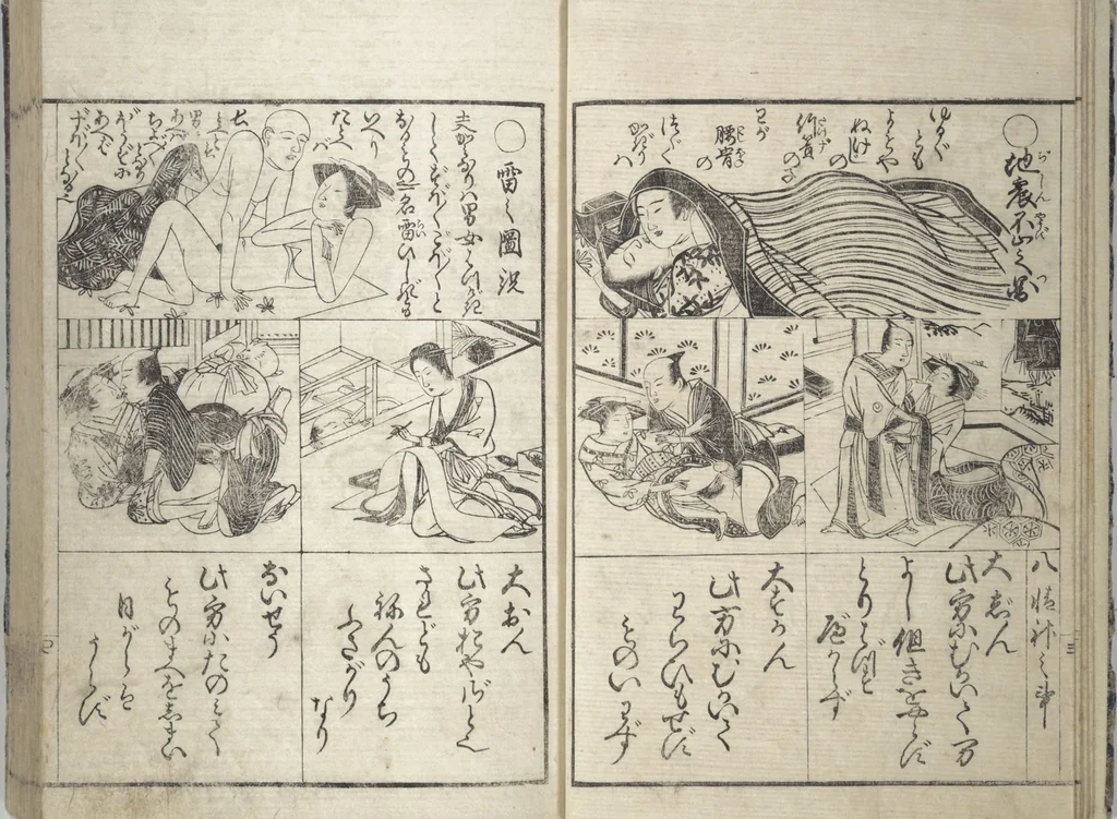 An illustration from Erotica; Compendium Guide to the Brothels of Osaka (Keiryaku ōzassho gyokumon taisei), 1770, leaf 6