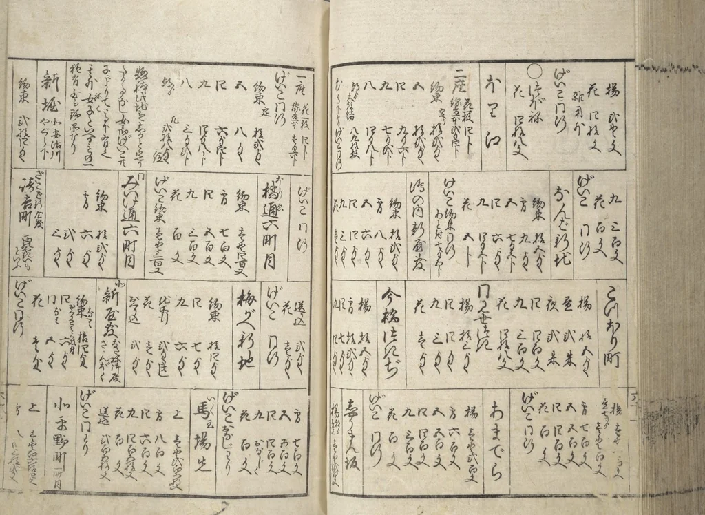 An illustration from Erotica; Compendium Guide to the Brothels of Osaka (Keiryaku ōzassho gyokumon taisei), 1770, leaf 64
