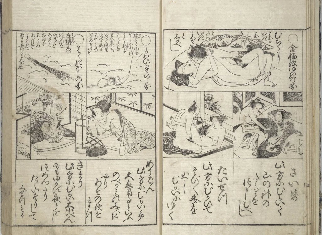 An illustration from Erotica; Compendium Guide to the Brothels of Osaka (Keiryaku ōzassho gyokumon taisei), 1770, leaf 7