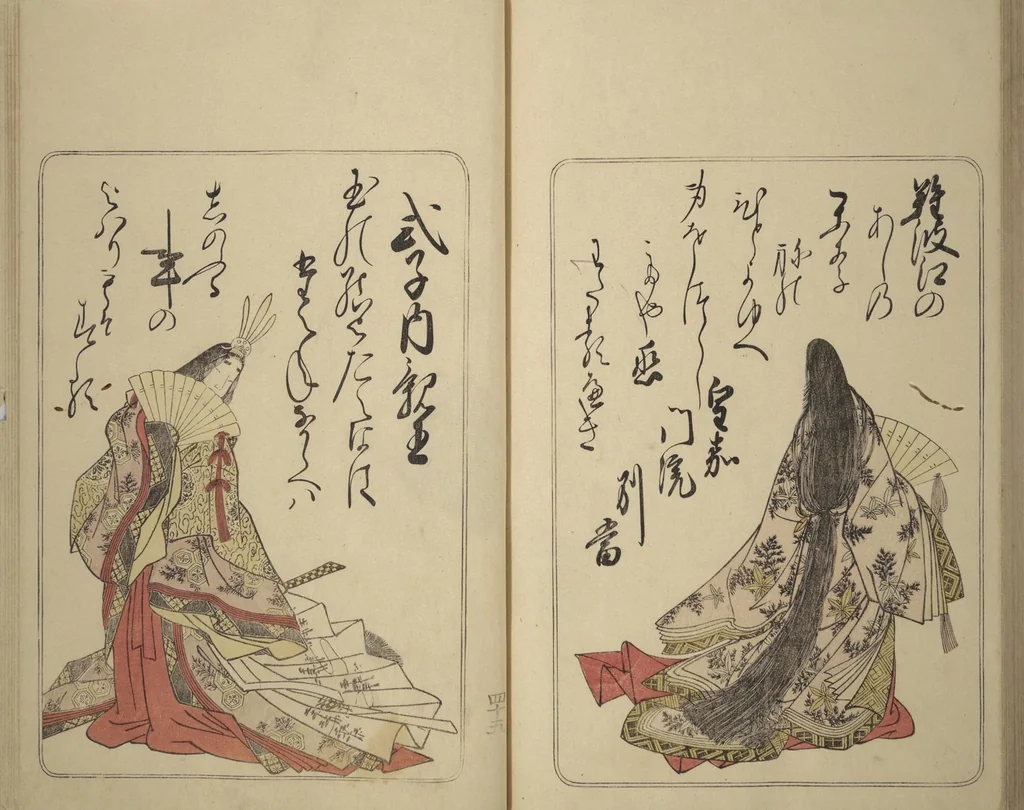 An illustration from Eastern Brocade of One Hundred Poems by One Hundred Poets (Nishiki hyakunin isshu azuma-ori), 1775, leaf 54
