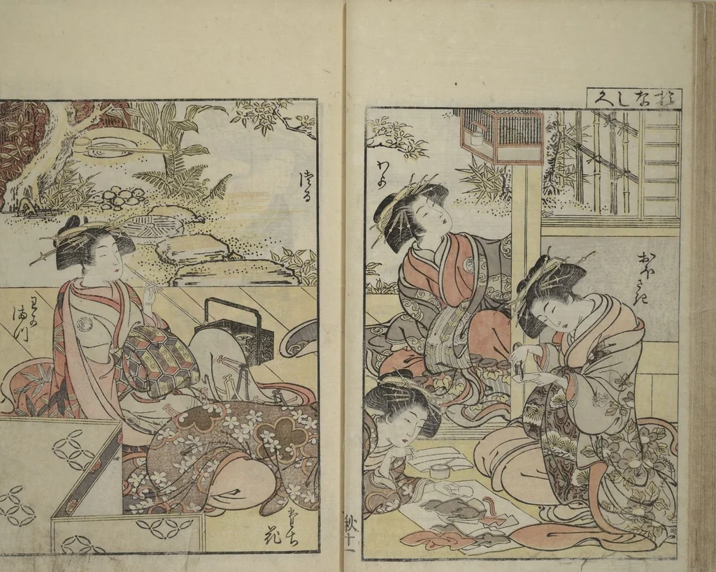 An illustration from Mirror of Yoshiwara Beauties (Seirō bijin awase sugata kagami), 1776, leaf 37