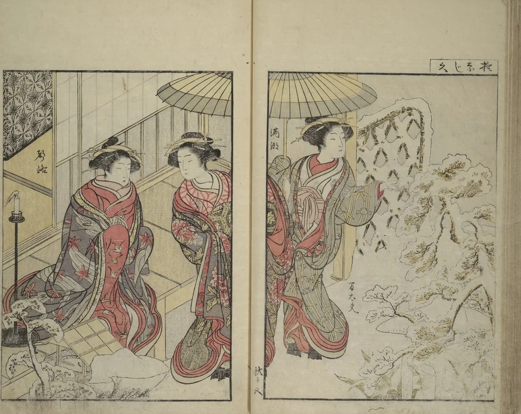 An illustration from Mirror of Yoshiwara Beauties (Seirō bijin awase sugata kagami), 1776, leaf 41