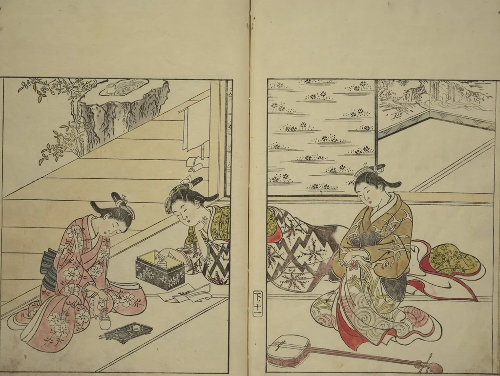 An illustration from Picture Book of the Evergreens (Ehon tokiwagusa), 1731, leaf 14