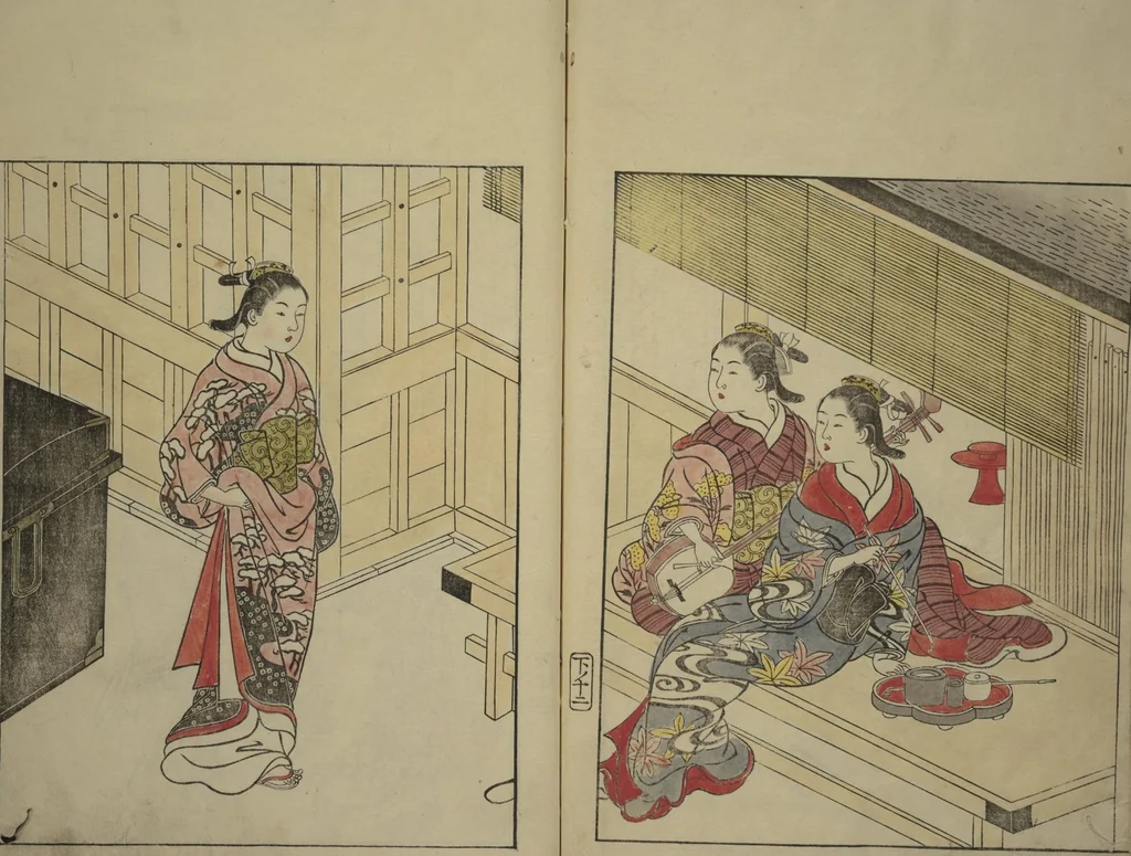 An illustration from Picture Book of the Evergreens (Ehon tokiwagusa), 1731, leaf 15