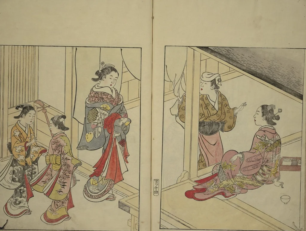 An illustration from Picture Book of the Evergreens (Ehon tokiwagusa), 1731, leaf 17