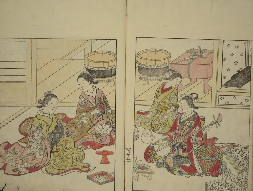 An illustration from Picture Book of the Evergreens (Ehon tokiwagusa), 1731, leaf 18