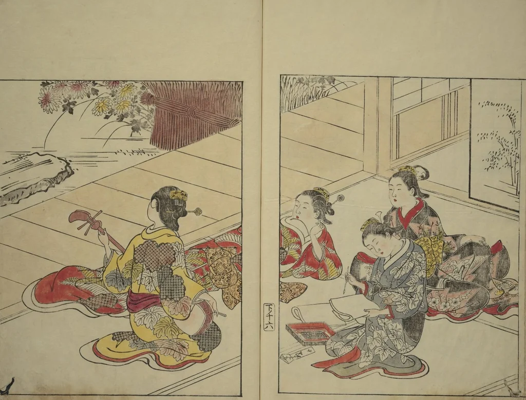 An illustration from Picture Book of the Evergreens (Ehon tokiwagusa), 1731, leaf 19
