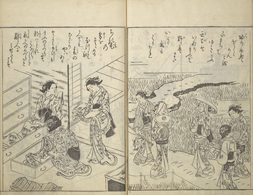 An illustration from Picture Book of Life in the Capital (Ehon miyako zōshi), 1746, leaf 14